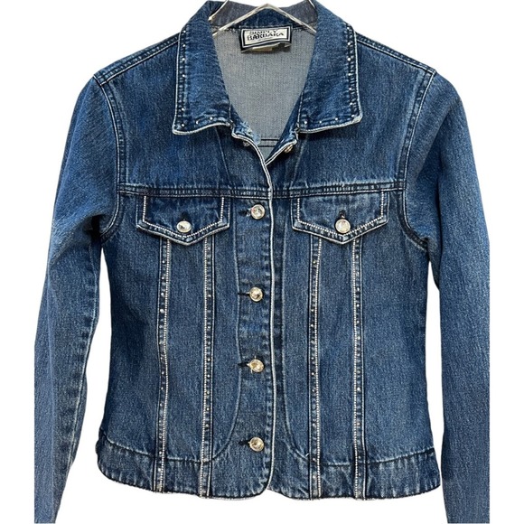 Denim Jean Jacket Cropped with Rhinestones SZ S - Picture 14 of 16